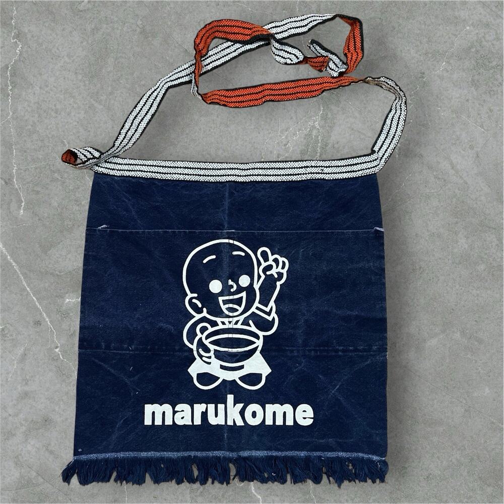 Japanese Maekake Marukome Miso Logo Apron Indigo Dyed Fabric Traditional